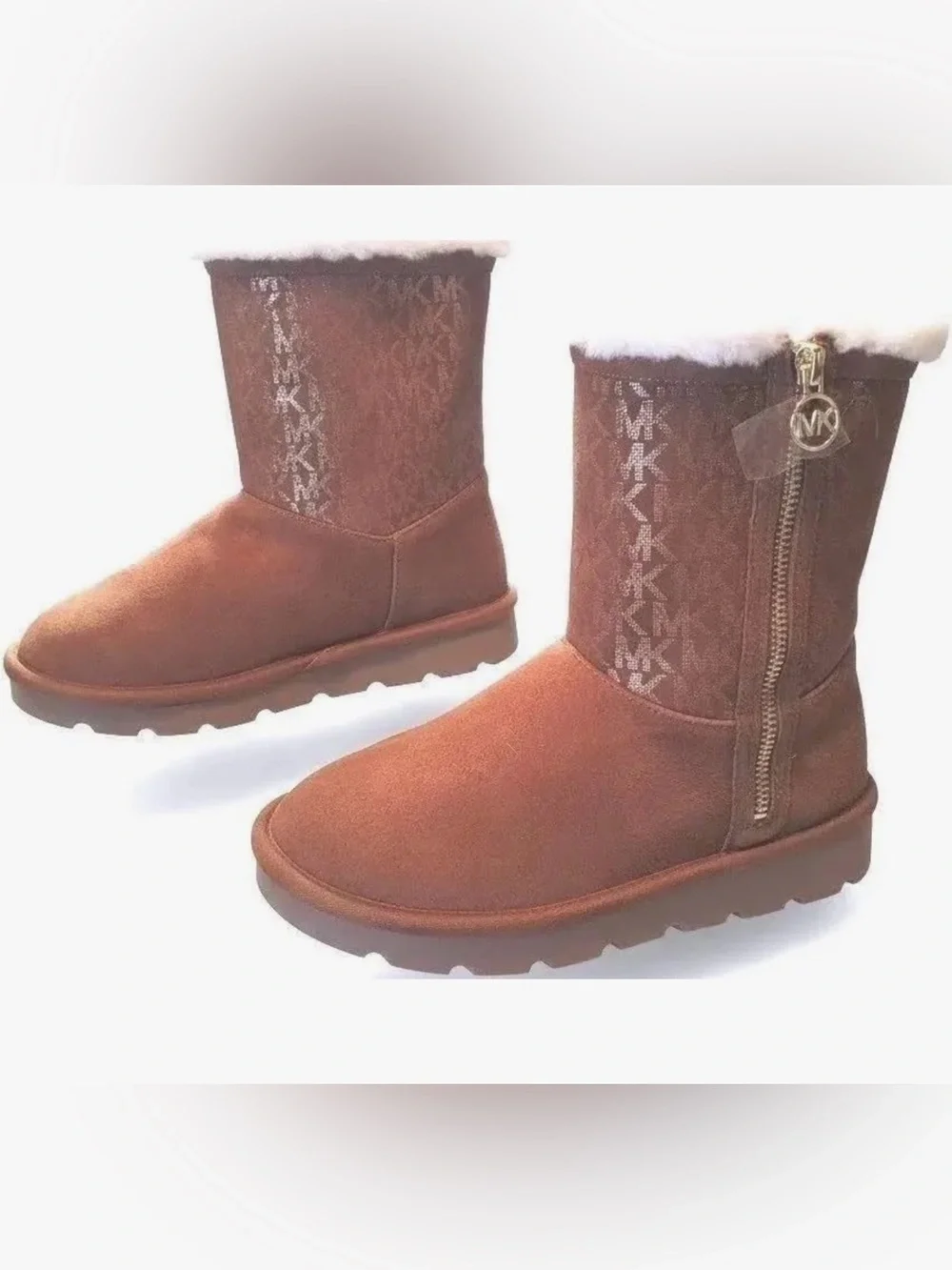 Michael Kors Kids Chestnut Suede Shearling Zip Boots | Size 2
